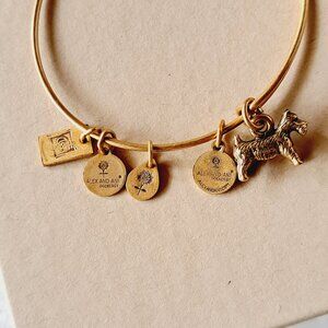 Alex and Ani Rafaelian Gold and Rafaelian Gold Monopoly Dog Charm Bangle